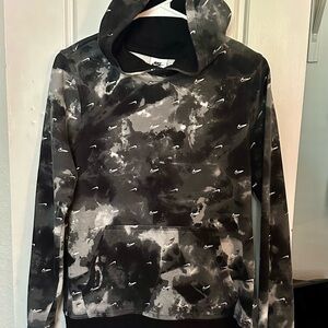 Nike Men's Black and White Patterned Hoodie